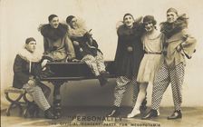 Soldiers, one in drag, performing in the concert party for Mesopotamia, posing...(1910-1919?). Creator: Hana Studios