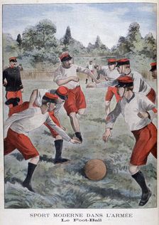 Soldiers of the French army playing football, 1902