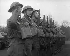 Soldiers Lining Up, 1941. Creator: British Pathe Ltd