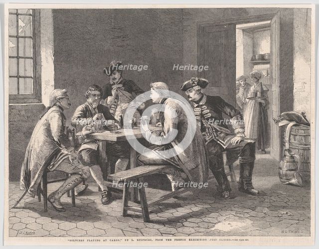Soldiers Playing at Cards, from "Illustrated London News", May 4, 1861. Creators: William Luson Thomas, Matthew Somerville Morgan.