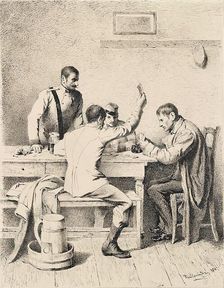 Soldiers playing cards, 1880. Creator: Friedrich Friedlaender