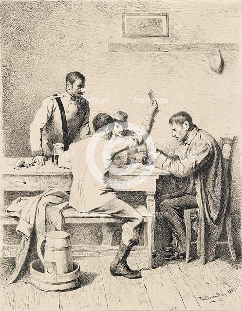 Soldiers playing cards, 1880. Creator: Friedrich Friedlaender.