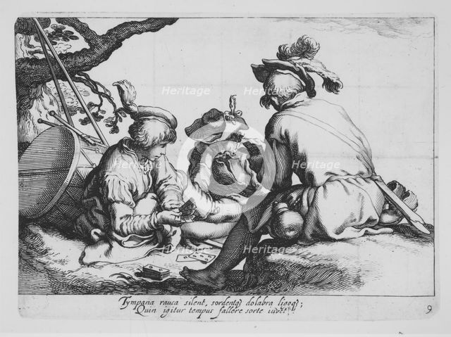 Soldiers Playing Cards, from the series Sixteen Peasant Subjects, 17th century. Creator: Cornelis Bloemaert.