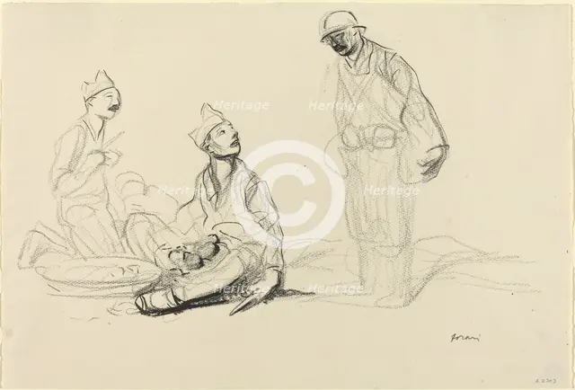 Soldiers Preparing a Meal, c. 1914/1919. Creator: Jean Louis Forain.