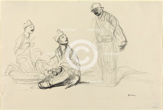 Soldiers Preparing a Meal, c. 1914/1919. Creator: Jean Louis Forain.