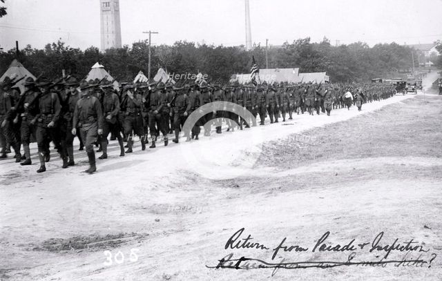 Soldiers returning from parade and inspection, Fort Sheridan, Illinois, USA, 1920. Artist: Unknown