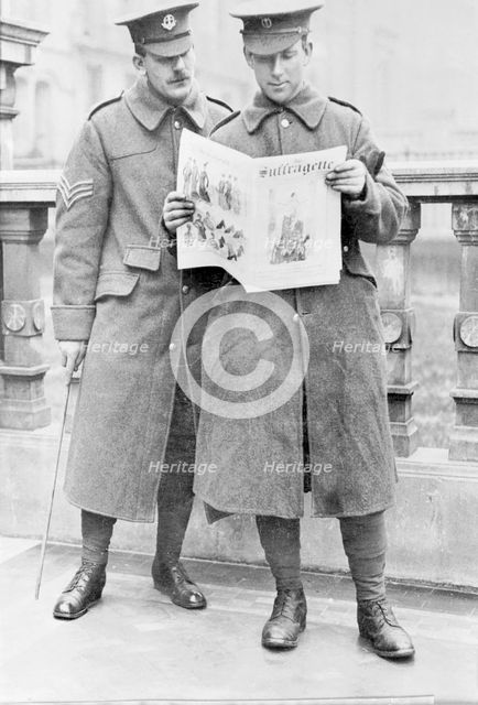 Soldiers reading the Suffragette newspaper, April 1915. Creator: Unknown.