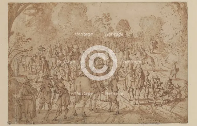 Soldiers Resting, between late 16th and early 17th century. Creator: Unknown Flemish; After Sebastian Vrancx  Flemish, 1573-1647.