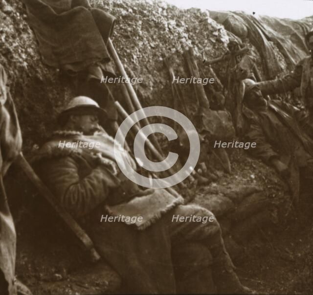 Soldiers resting in trenches, c1914-c1918. Artist: Unknown.