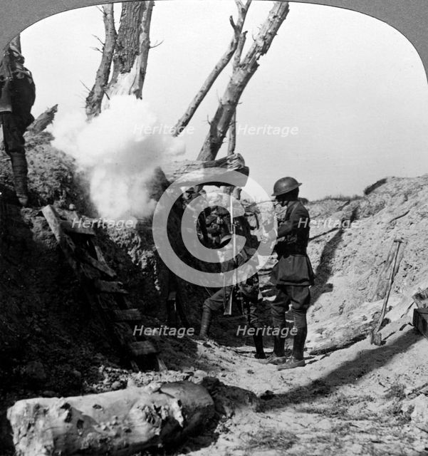Soldiers waiting in the trenches to go over the top, World War I, 1914-1918.Artist: Realistic Travels Publishers