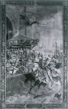 Solemn Joust on London Bridge, late 15th century, (1886). Artist: Richard Beavis