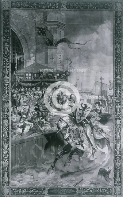 Solemn Joust on London Bridge, late 15th century, (1886). Artist: Richard Beavis