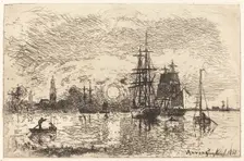 Soleil couchant, port d'Anvers (Sunset, Port of Antwerp), 1868. Creator: Johan Barthold Jongkind