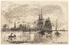 Soleil couchant, port d'Anvers (Sunset, Port of Antwerp), 1868. Creator: Johan Barthold Jongkind