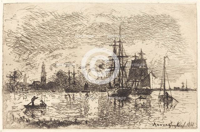 Soleil couchant, port d'Anvers (Sunset, Port of Antwerp), 1868. Creator: Johan Barthold Jongkind.