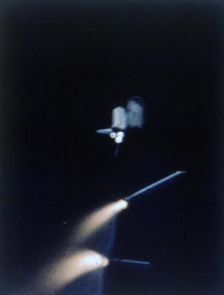 Solid rocket booster separates, first Space Shuttle flight, 12 April 1981. Creator: NASA