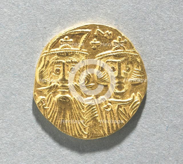 Solidus with Busts of Constans II and Constantine IV (obverse), 659-661. Creator: Unknown.