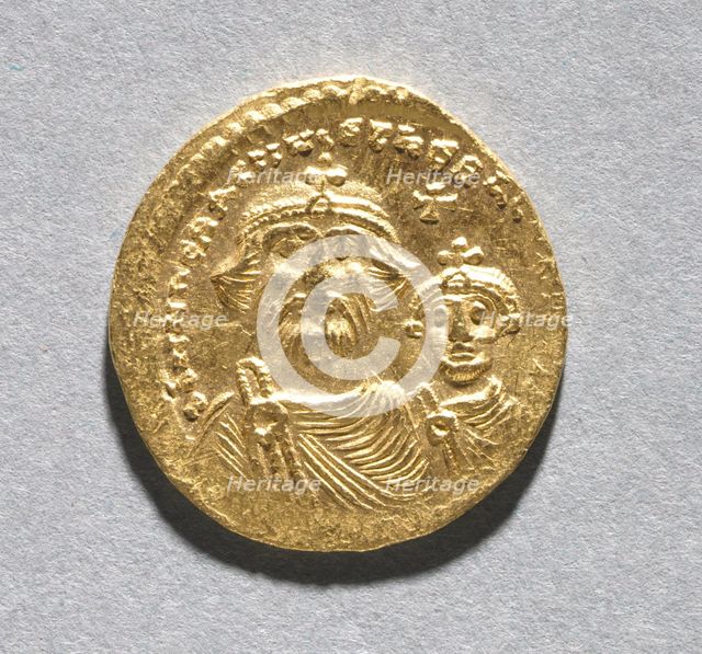 Solidus with Heraclius and his Son Heraclius Constantine , c. 616-625. Creator: Unknown.