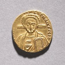 Solidus with Justinian II Rhinometus and His Son Tiberius , 705-711. Creator: Unknown