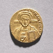 Solidus with Justinian II Rhinometus and His Son Tiberius (obverse), 705-711. Creator: Unknown