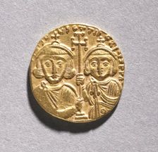 Solidus with Justinian II Rhinometus and His Son Tiberius (reverse), 705-711. Creator: Unknown