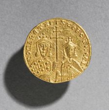 Solidus with Romanus I Lecapenus and his Son Christopher (reverse), 920-944. Creator: Unknown