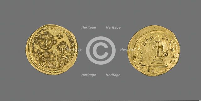 Solidus (Coin) Portraying Heraclius and His Son Heraclius Constantine, 613-616. Creator: Unknown.