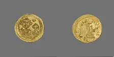 Solidus (Coin) Portraying Heraclius and His Son Heraclius Constantine, 613-616. Creator: Unknown