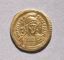 Solidus of Theodosius II and Valentinian III , 408-425. Creator: Unknown