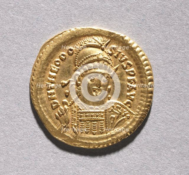 Solidus of Theodosius II and Valentinian III , 408-425. Creator: Unknown.