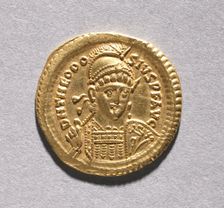 Solidus of Theodosius II and Valentinian III (obverse), 408-425. Creator: Unknown
