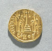 Solidus of Constans II and Constantine IV with a Cross Potent on Three Steps (reverse), 659-661. Creator: Unknown