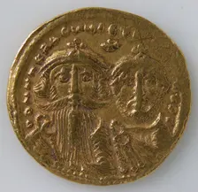 Solidus of Heraclius and Heraclius Constantine, Byzantine, 629-631. Creator: Unknown
