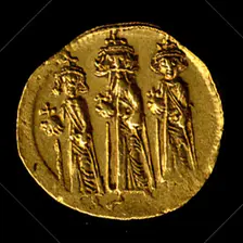 Solidus of Heraclius, Heraclius Constantine, and Heraclonas, Byzantine, 638-641. Creator: Unknown