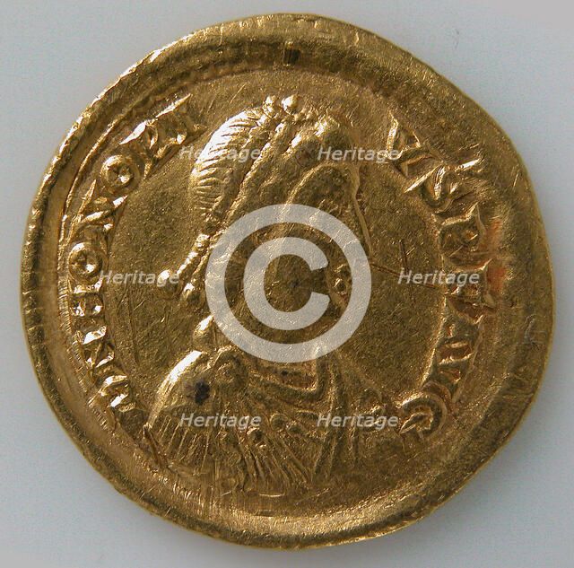 Solidus of Honorius (r. 395-423), Byzantine, 395-423. Creator: Unknown.