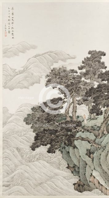 Solitary person under pines contemplating waves, 1820. Creator: Zhang Yin.