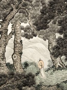 Solitary person under pines contemplating waves, 1820. Creator: Zhang Yin