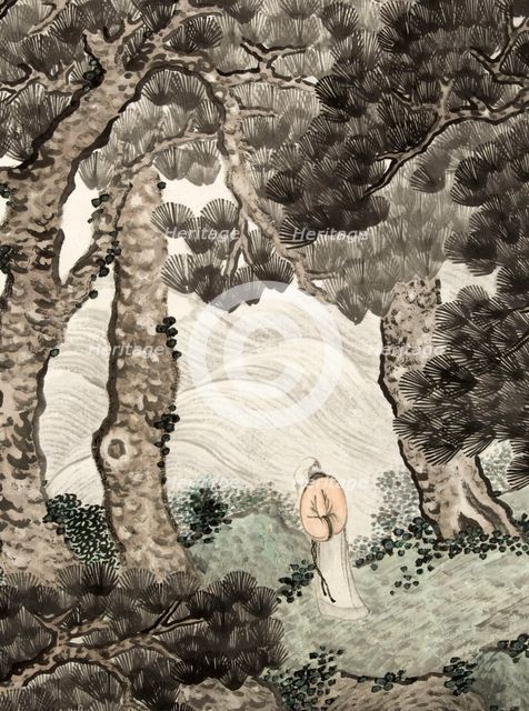 Solitary person under pines contemplating waves, 1820. Creator: Zhang Yin.