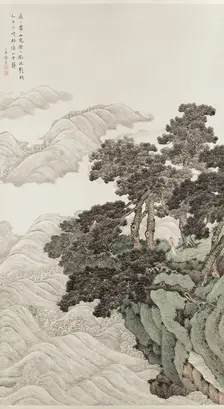 Solitary person under pines contemplating waves, 1820. Creator: Zhang Yin