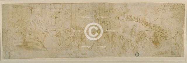 Solomon and the Queen of Sheba (recto); Sketch of the Queen of Sheba (verso), 1590/99. Creator: Bernardo Castello.