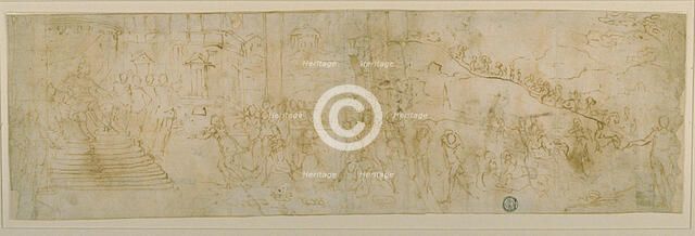 Solomon and the Queen of Sheba (recto); Sketch of the Queen of Sheba (verso), 1590/99. Creator: Bernardo Castello.