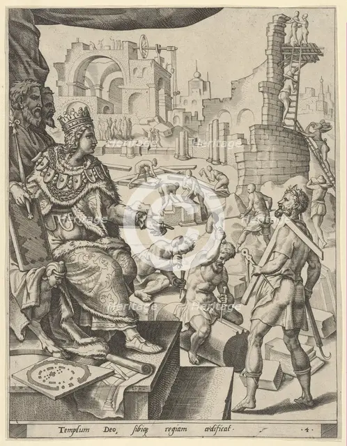 Solomon Building the Temple, from The Story of Solomon, 1554. Creator: After Maarten van Heemskerck.