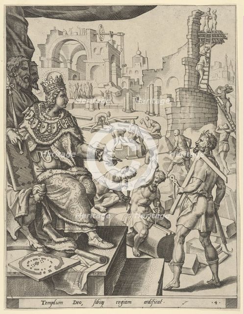 Solomon Building the Temple, from The Story of Solomon, 1554. Creator: After Maarten van Heemskerck.