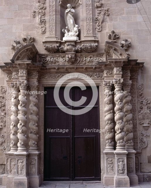 Solomonic columns in the door of the parish church of Santa Maria in Caldas de Montbui.