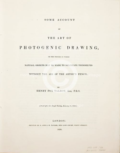 Some Account of the Art of Photogenic Drawing, or the Process by which Natural Objects..., Jan 31, 1 Creator: William Henry Fox Talbot.
