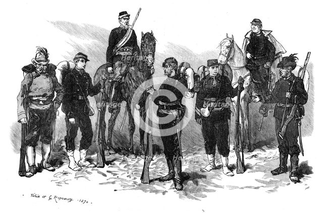 Some of the defenders of Paris (sketch by balloon post), 1871. Creator: Guillaume Urban Regamey.