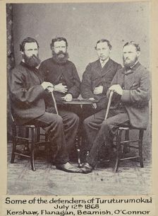 Some of the defenders of Turuturumokai, July 12 1868 - Kershaw, Flanagan, Beamish, O'Connor, c.1900 Creator: William Francis Gordon