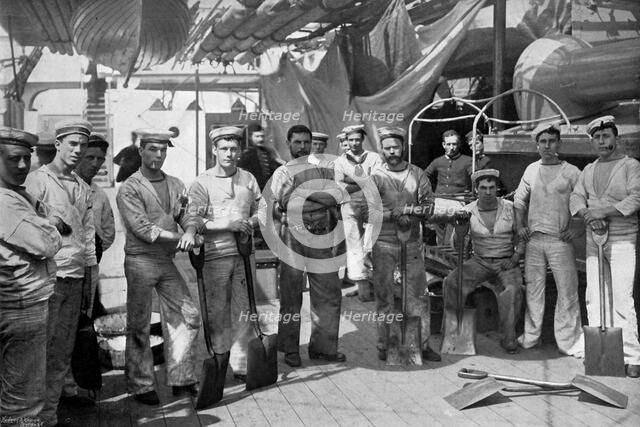 Some of the stokers of the battleship HMS 'Camperdown', 1896.Artist: Gregory & Co