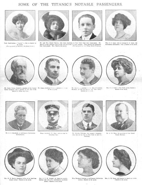 'Some of the Titanic's Notable Passengers', April 20, 1912. Creator: Unknown.