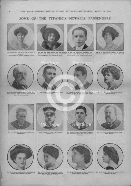 'Some of the Titanic's Notable Passengers', April 20, 1912. Creator: Unknown.